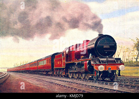 Le train express « Royal Scot », tiré par la locomotive LMS Royal Scot Class n° 6137 « Vesta », est représenté dans cette photographie de 1928 par C.J. Allen, illustrant la grandeur du voyage en train britannique au début du XXe siècle. Banque D'Images