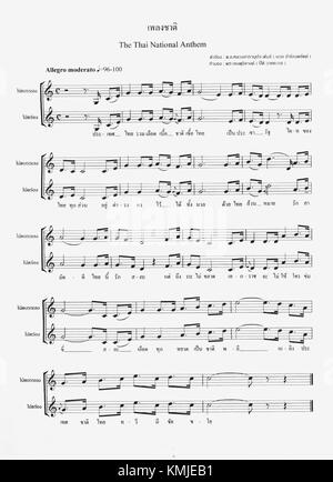 'Phleng Chat Thai' est l'hymne national officiel de la Thaïlande, avec des versions de partitions disponibles depuis 2004. L'hymne est un symbole significatif de l'identité thaïlandaise et de la fierté nationale, joué lors d'événements officiels et de cérémonies nationales. Banque D'Images