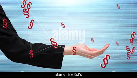 Digital composite de main ouverte avec symbole de la section Icônes Banque D'Images