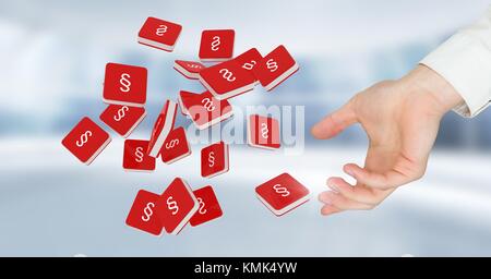 Digital composite de main ouverte avec symbole de la section Icônes Banque D'Images