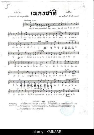 La partition de Phleng Chat Thai contient l'hymne national de la Thaïlande, avec des paroles de Khun Wichitmatra écrites en 1932. L'hymne a une signification culturelle dans l'histoire moderne de la Thaïlande. Banque D'Images