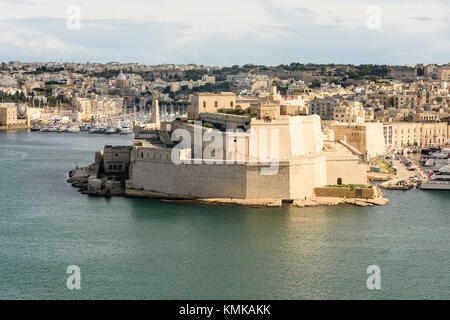 Fort Sant Anglu (Fort Saint Angelo) un grand fort bastionné à Birgu, Malte construit dans la période médiévale entre les années 1530 et années 1560 Banque D'Images