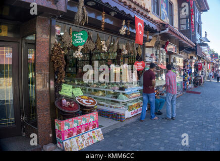 Bazar, des boutiques de souvenirs à la vieille ville de Side, riviera turque, Turquie Banque D'Images