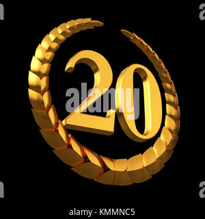 Or anniversaire couronne de laurier et chiffre 20 sur fond noir Banque D'Images