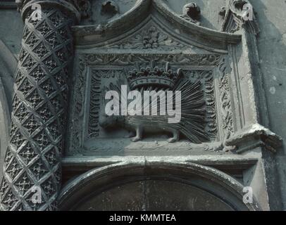 Le roi Louis XII symbole porcupine au château de Blois, France. Banque D'Images