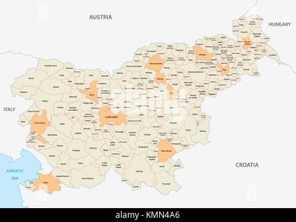 La Slovénie carte vectorielle administrative et politique avec le drapeau Illustration de Vecteur