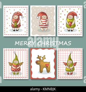 Un grand nombre de cartes de Noël avec gnomes. vector illustration Illustration de Vecteur