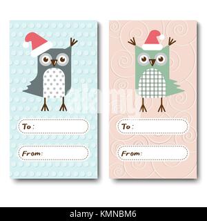 Une série de cartes de Noël, des invitations avec owls Illustration de Vecteur