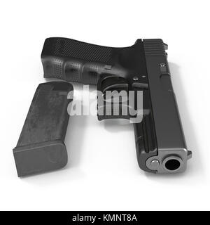 Pistolet semi-automatique avec magazine et munitions sur un blanc. 3D illustration Banque D'Images