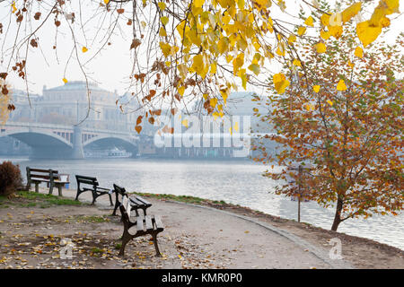 La rivière Vltava Rudolfinum, tôt le matin, de la petite ville, Kampa, Prague, République Tchèque Banque D'Images