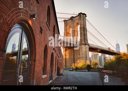 Pont de Brooklyn prises de Brooklyn Bridge Park. Banque D'Images