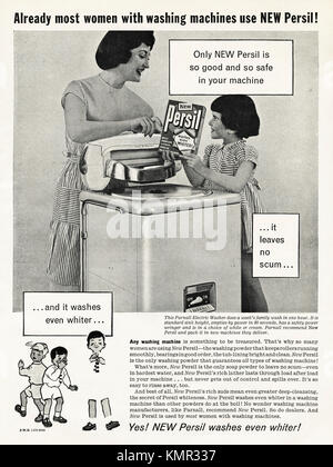 1950 old vintage advert original magazine anglais imprimer publicité Publicité lessive Persil daté 1958 Banque D'Images