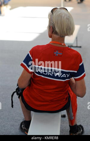 Les athlètes arrivent à Anciens Combattants World Masters Athletics Championships, à Lyon, France Banque D'Images