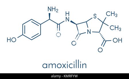 Bêta-lactamines amoxicilline molécule pharmaceutique. formule topologique. Illustration de Vecteur