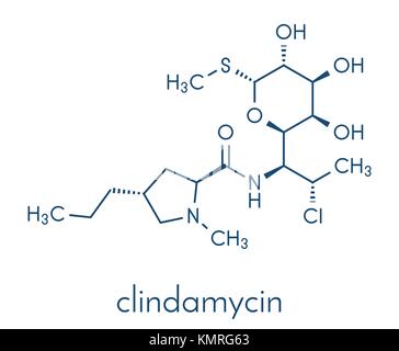 Médicament antibiotique clindamycine (lincosamide class) molécule. formule topologique. Illustration de Vecteur