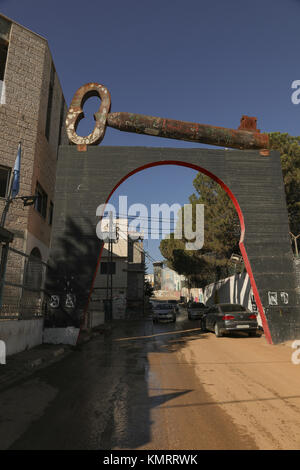 À l'entrée clé Memorial le camp de réfugiés de Aïda, Bethléem, Palestine, Cisjordanie, au Moyen-Orient. Banque D'Images