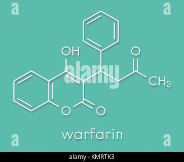 L'anticoagulant warfarine molécule pharmaceutique. Utilisé dans la prévention de la thrombose ou thromboembolie. Formule topologique. Banque D'Images