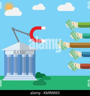 Vector illustration moderne design concept pour bank et l'aimant avec des mains d'abandonner l'argent, sur un fond de couleur. Illustration de Vecteur