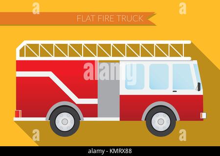 Modèle plat vector illustration city transport, un camion de pompiers, side view Illustration de Vecteur