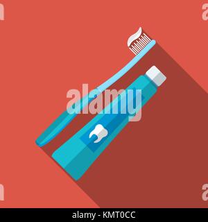 Vector illustration moderne design plat de brosse à dents et l'icône coller avec l'ombre. Illustration de Vecteur