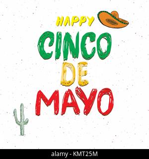 Heureux Le Cinco de Mayo carte de souhaits part lettrage. maison de vacances mexicaines. vector illustration isolé sur fond blanc Illustration de Vecteur