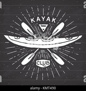 Kayak Club vintage label, croquis à la main, texturé grunge retro typographie, badge t-shirt print design illustration vectorielle, on chalkboard backgroun Illustration de Vecteur