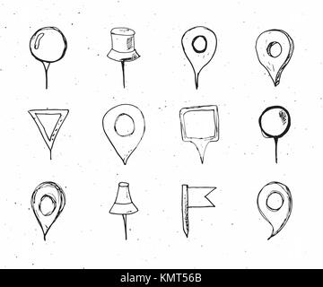 Site des pointeurs jeu de croquis dessinés à la main, les axes de navigation illustration vecteur doodle isolé sur fond blanc. Illustration de Vecteur