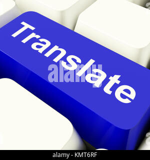 Translate clé de l'ordinateur en bleu montrant Traducteur Web Banque D'Images