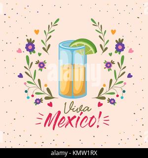 Viva Mexico affiche colorée avec verre de tequila avec tranche de citron Illustration de Vecteur