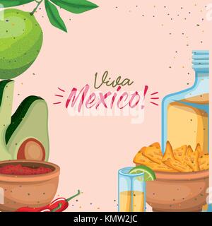 Viva Mexico affiche colorée de boissons et d'aliments traditionnels mexicains Illustration de Vecteur
