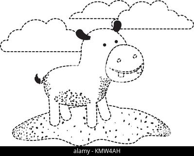 Caricature d'hippopotame dans une scène avec des nuages en noir parsemée d'ossature Illustration de Vecteur