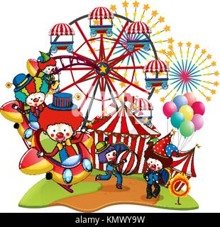 Beaucoup de clowns à l'illustration du cirque Illustration de Vecteur