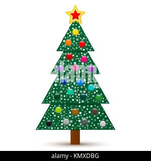 Résumé vecteur arbre de Noël décoré avec des étoiles, des boules de neige et isolé sur fond blanc. Illustration de Vecteur