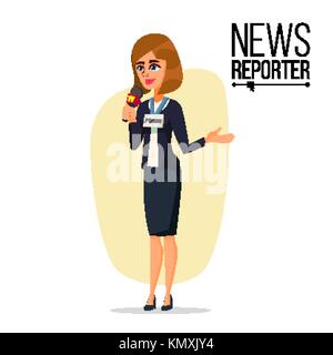 Femme journaliste vecteur. microphone. journaliste professionnel télévision personnage isolé illustration Illustration de Vecteur