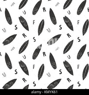 Des planches de surf à la main motif transparent fond croquis, typographie design, illustration vectorielle, monochrome. Illustration de Vecteur