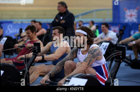 La Société Britannique Bradley Wiggins lors de l'Open Hommes 2km HT4 (2000m) au cours de la British Indoor Rowing Championships à Lee Valley Velopark, Londres. Banque D'Images