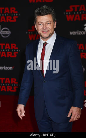 Los Angeles, USA. 09Th Dec, 2017. Andy Serkis 080 assiste à la première de Disney Pictures et Lucasfilm's 'Star Wars : Le dernier des Jedi Au Shrine Auditorium le 9 décembre 2017 à Los Angeles, Californie / USA Crédit : Tsuni/Alamy Live News Banque D'Images