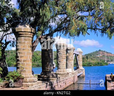 Boat House et Sail Loft piliers, Nelsons Dockyard, English Harbour, Antigua, Antigua et Barbuda, Leeward Islands, Caraïbes Banque D'Images
