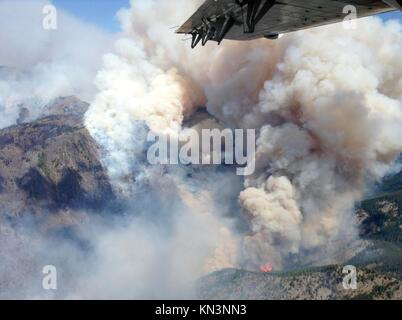 La fumée s'élève de la Tepee Springs Fire 12 août 2015 près de Riggins, Idaho. L'incendie a été causé par la foudre. (Photo de l'USFS Photo via Planetpix) Banque D'Images