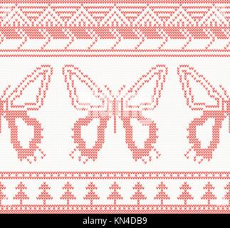 Motif tricoté sans couture papillon de couleur rouge. vector illustration. Illustration de Vecteur