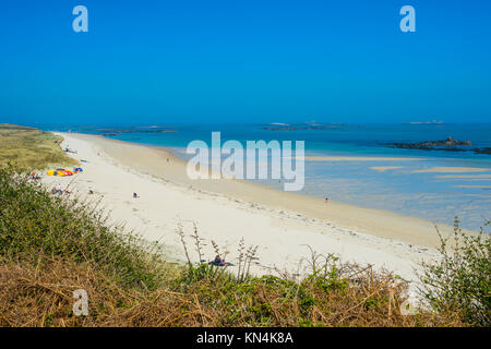 Donnent sur plus de Shell Beach, Herm, Guernsey, Channel Islands, Royaume-Uni Banque D'Images