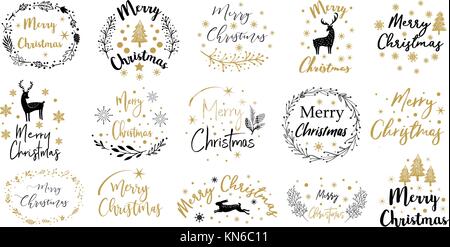 Joyeux Noël. Bonne année.typographie définir. vecteur d'emblèmes, de conception du texte. utilisable avec des bannières, des cartes de vœux, cadeaux etc. Illustration de Vecteur