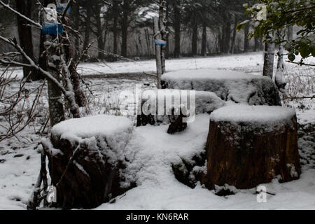 Jour de neige. Comins Coch, Aberystwyth, Ceredigion, pays de Galles, Royaume-Uni. 10 Décembre 2017 Banque D'Images