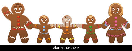 Gingerbread Man de la famille - père, mère et trois enfants - mignon et sucré des biscuits de Noël. Banque D'Images