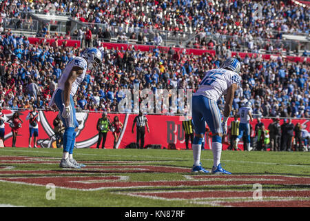 Tampa, Floride, USA. Déc 10, 2017. Detroit Lions wide receiver Golden Tate (15) célèbre après un touché au premier trimestre contre les Tampa Bay Buccaneers le dimanche 10 décembre 2017 chez Raymond James Stadium de Tampa, Floride. Credit : Travis Pendergrass/ZUMA/Alamy Fil Live News Banque D'Images