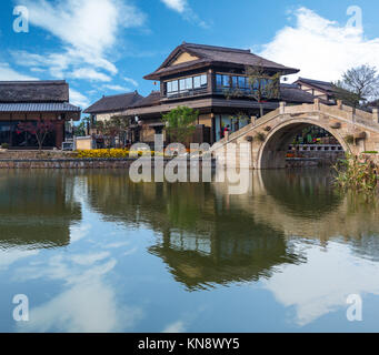 Vue depuis l'eau à Beijing ville Gubei,la Chine. Banque D'Images