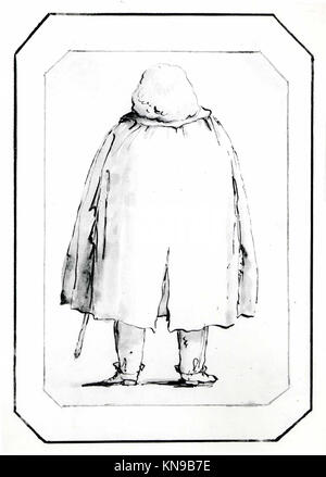 Caricature d'un homme dans un manteau volumineux, portant un bâton de marche, vu de derrière MET SF-1975-1-451 459689 Banque D'Images