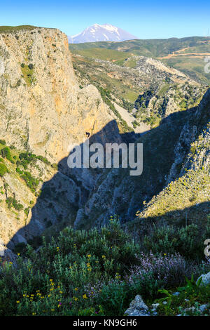 Vue de la gorge et le Mont Psiloritis près de Rethymnon, Crète, Grèce Banque D'Images