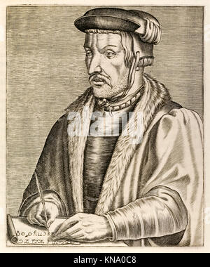 Heinrich Cornelius Agrippa (1486-1535), philosophe et mathématicien allemand dont l'Occultiste plus connue est 'De occulta philosophia libri tres' sur l'occultisme, la magie et la spiritualité. Gravure tirée de "vrai"… Portraits d'André Thévet (1516-1590) publié en 1584. Banque D'Images