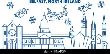 L'Irlande du Nord Belfast, ville d'hiver. joyeux noël, bonne année bannière décorée avec le père noël.message d'hiver Carte de ligne.télévision, contours.vecteur illustration de noël neige linéaire Illustration de Vecteur